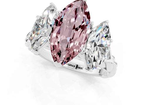 White gold Three-Stone Marquise Cut Morganite Braided Band Ring with Four-Prong Setting_13