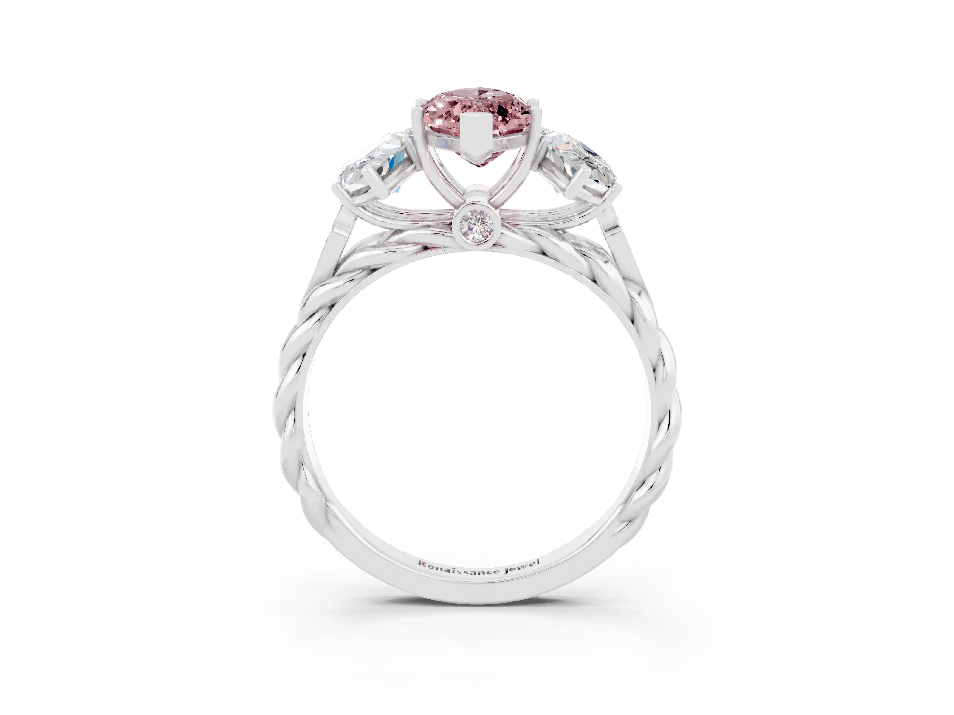 White gold Three-Stone Marquise Cut Morganite Braided Band Ring with Four-Prong Setting_15