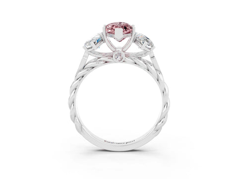 White gold Three-Stone Marquise Cut Morganite Braided Band Ring with Four-Prong Setting_15