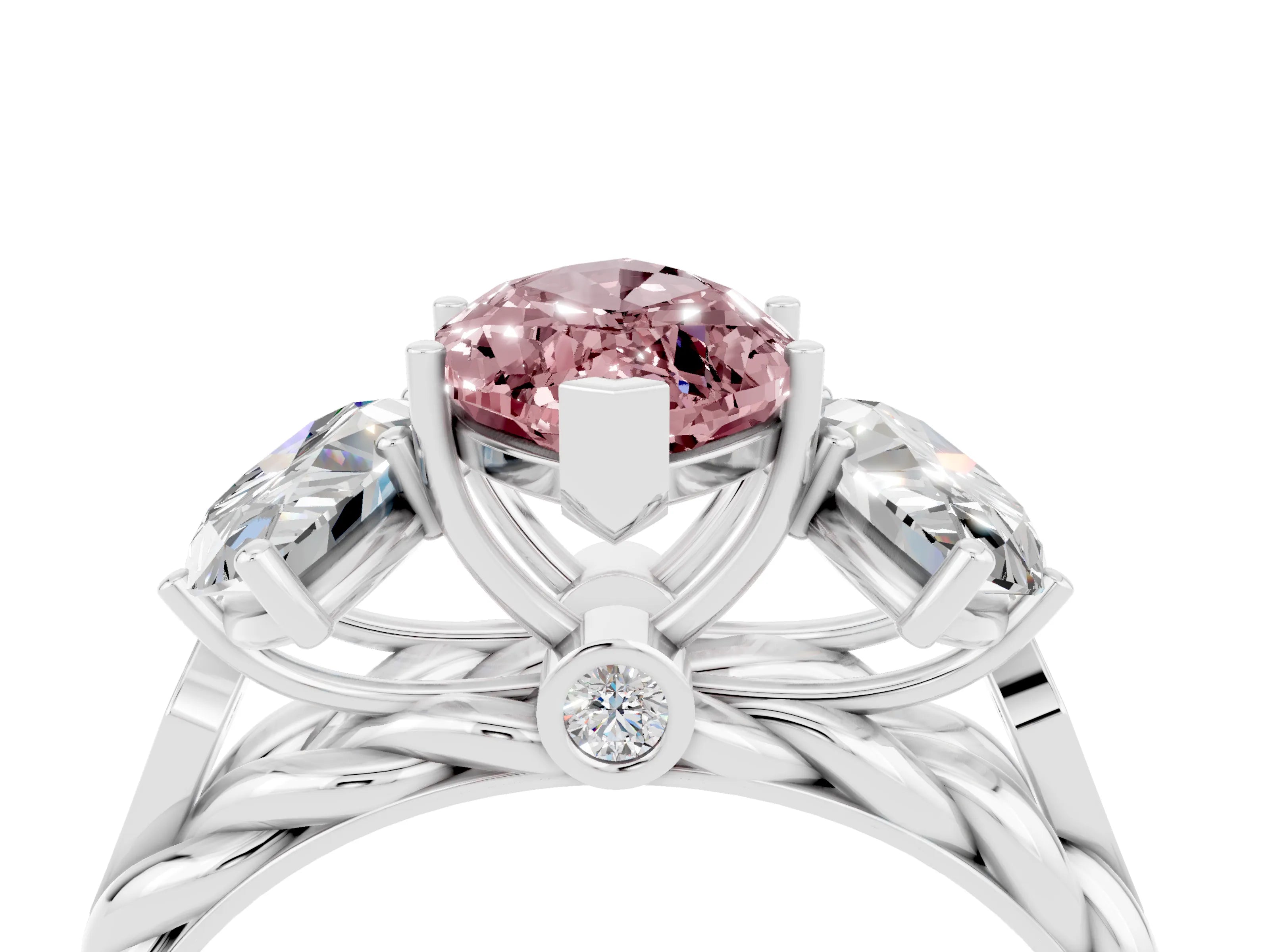 White gold Three-Stone Marquise Cut Morganite Braided Band Ring with Four-Prong Setting_16