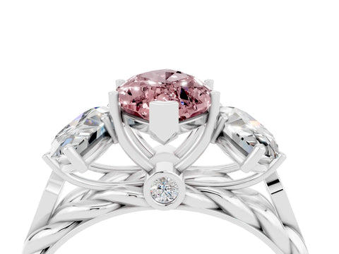 White gold Three-Stone Marquise Cut Morganite Braided Band Ring with Four-Prong Setting_16