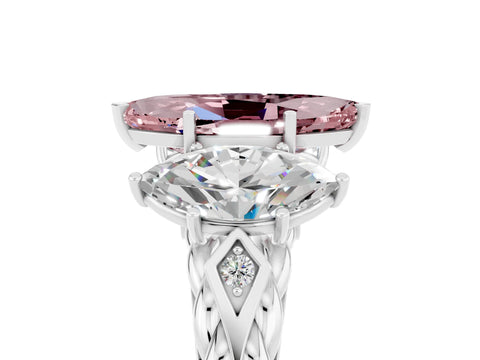 White gold Three-Stone Marquise Cut Morganite Braided Band Ring with Four-Prong Setting_17