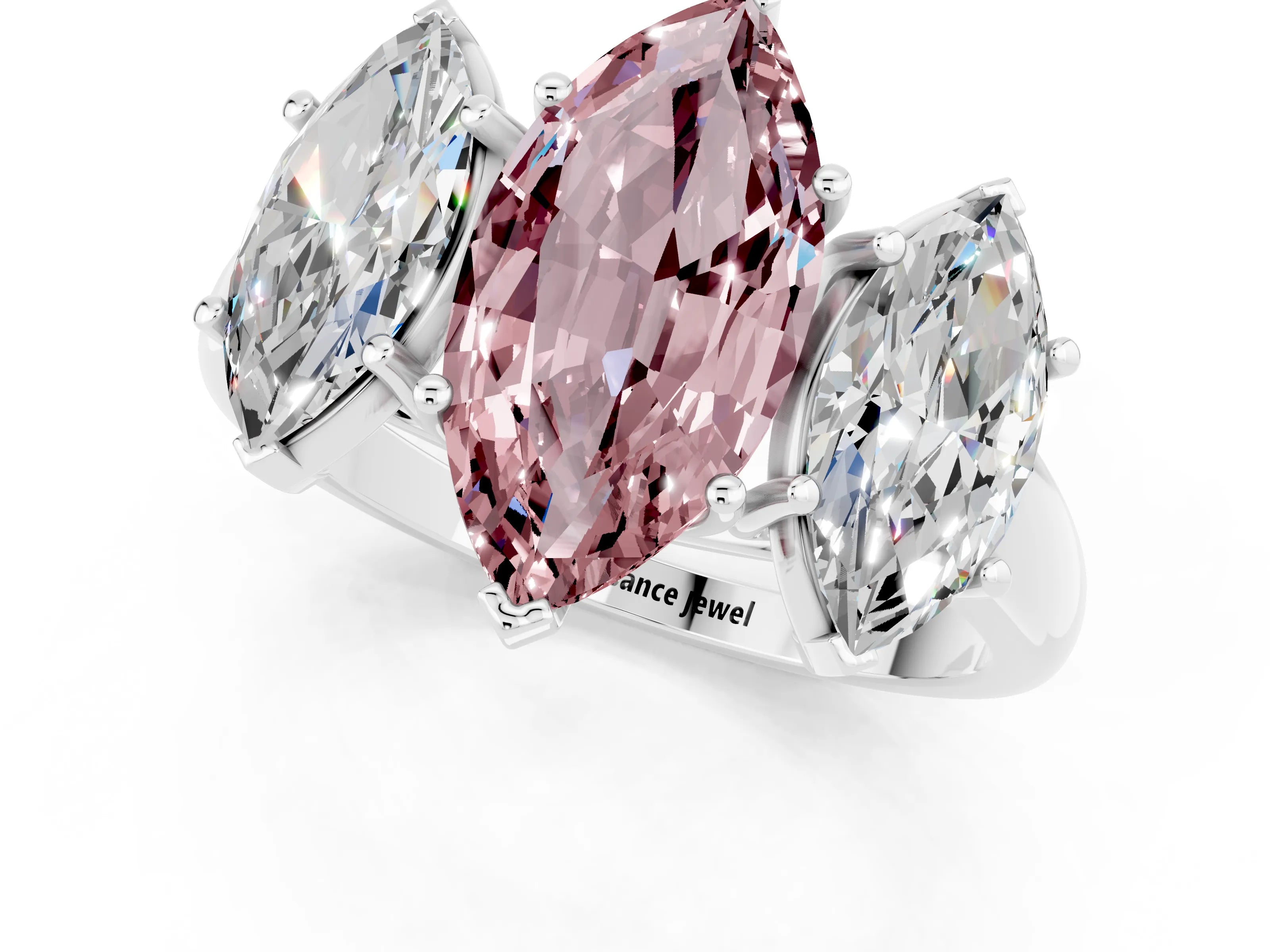 White gold Three-Stone Marquise Cut Morganite Engagement Ring with Prong Setting_1