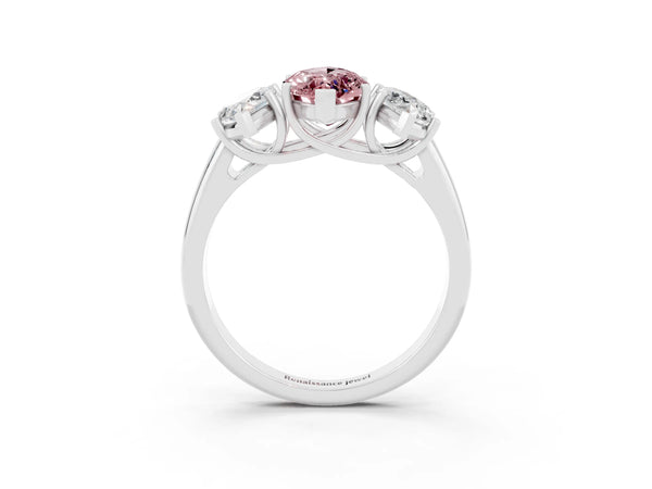 Platinum Three-Stone Marquise Cut Morganite Engagement Ring with Prong Setting