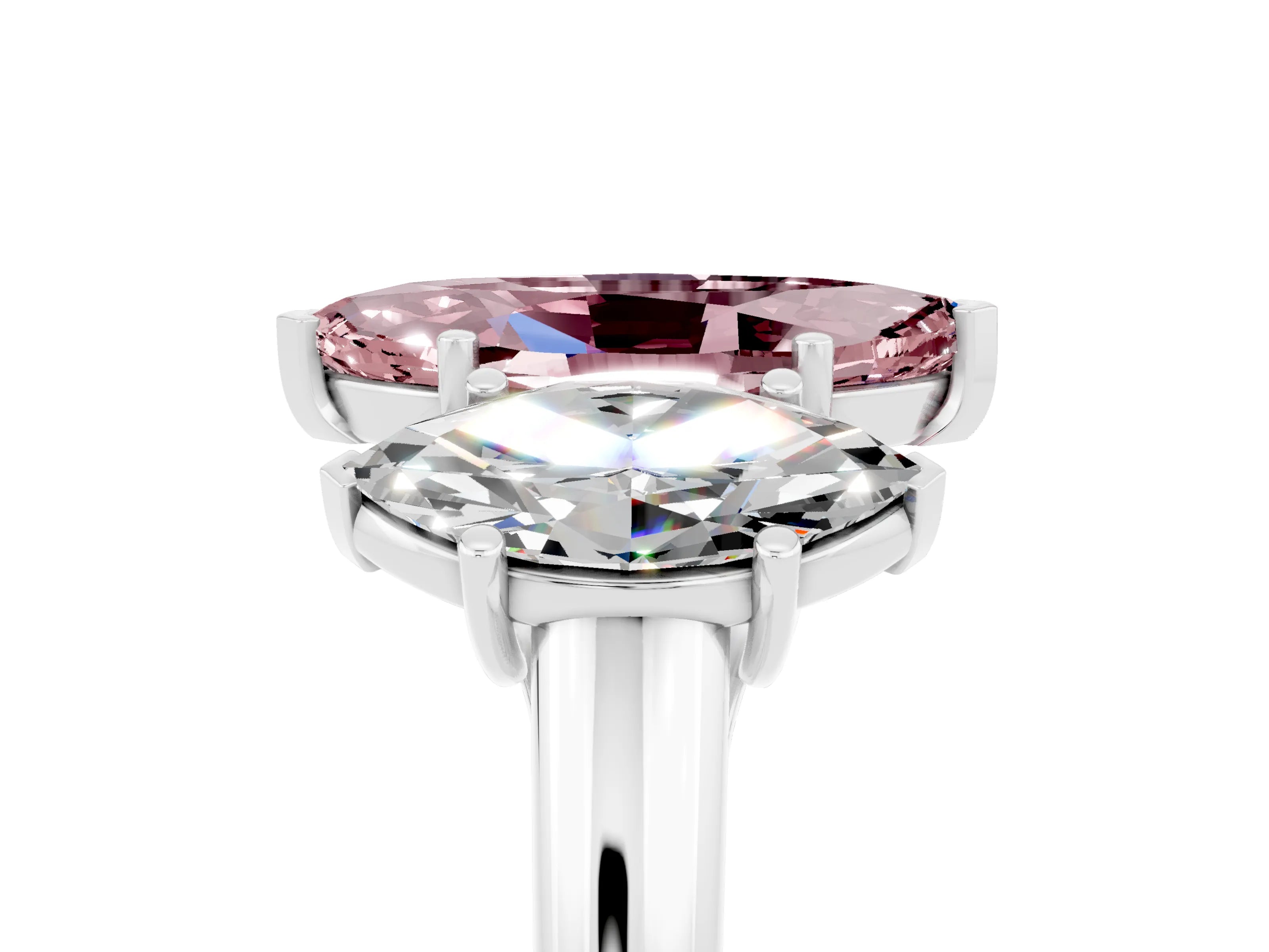 White gold Three-Stone Marquise Cut Morganite Engagement Ring with Prong Setting_5