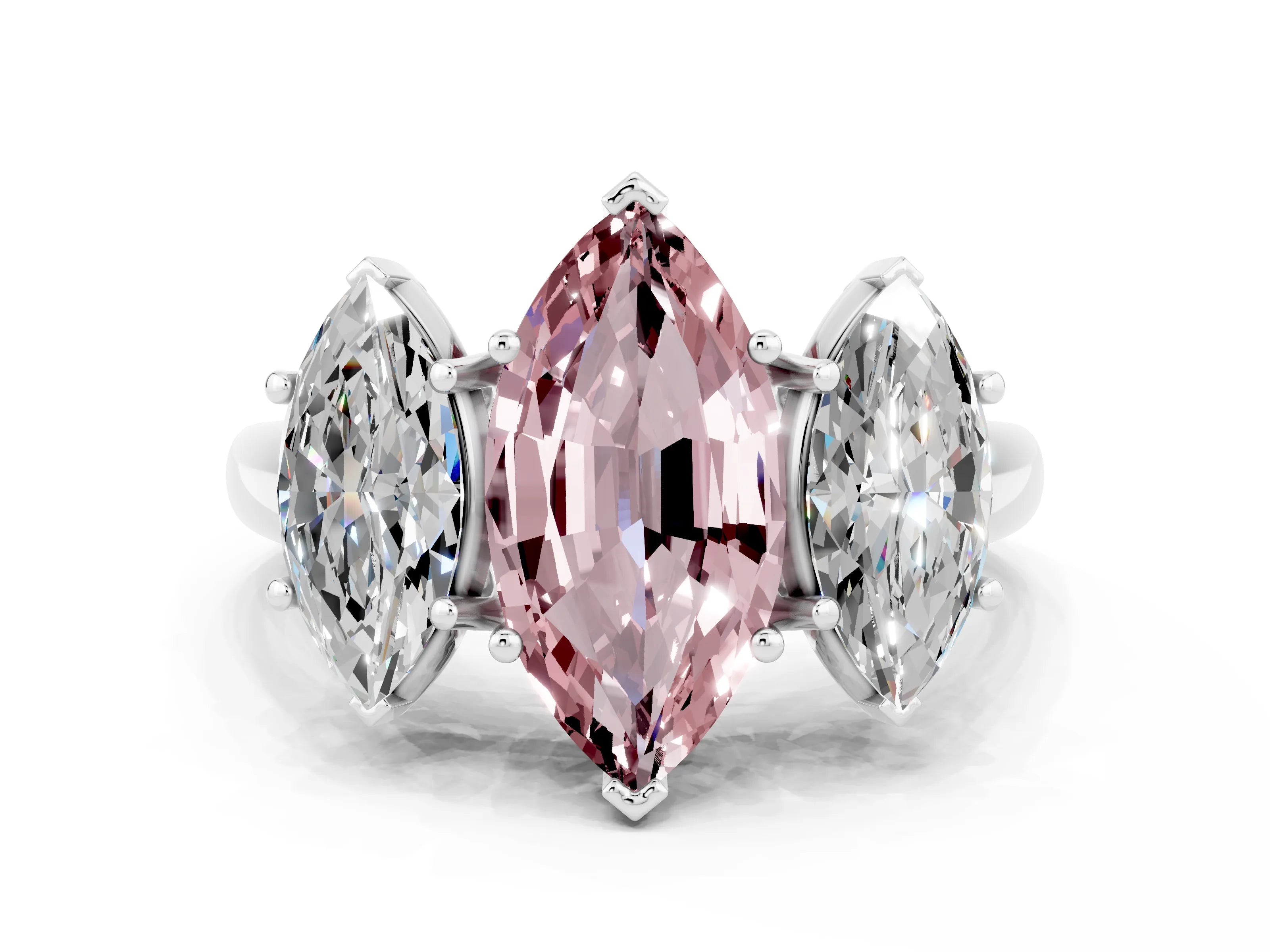 White gold Three-Stone Marquise Cut Morganite Engagement Ring with Prong Setting