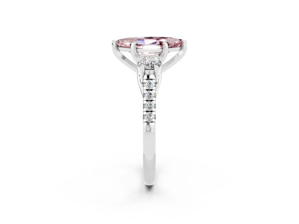Silver Three-Stone Marquise Cut Morganite Pavé Band with Four-Prong Setting