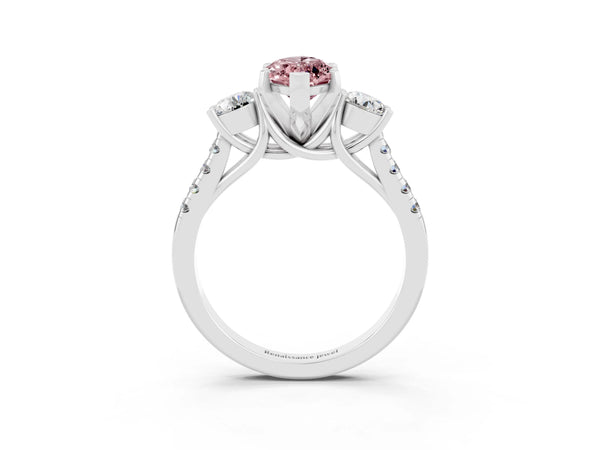 Platinum Three-Stone Marquise Cut Morganite Pavé Band with Four-Prong Setting