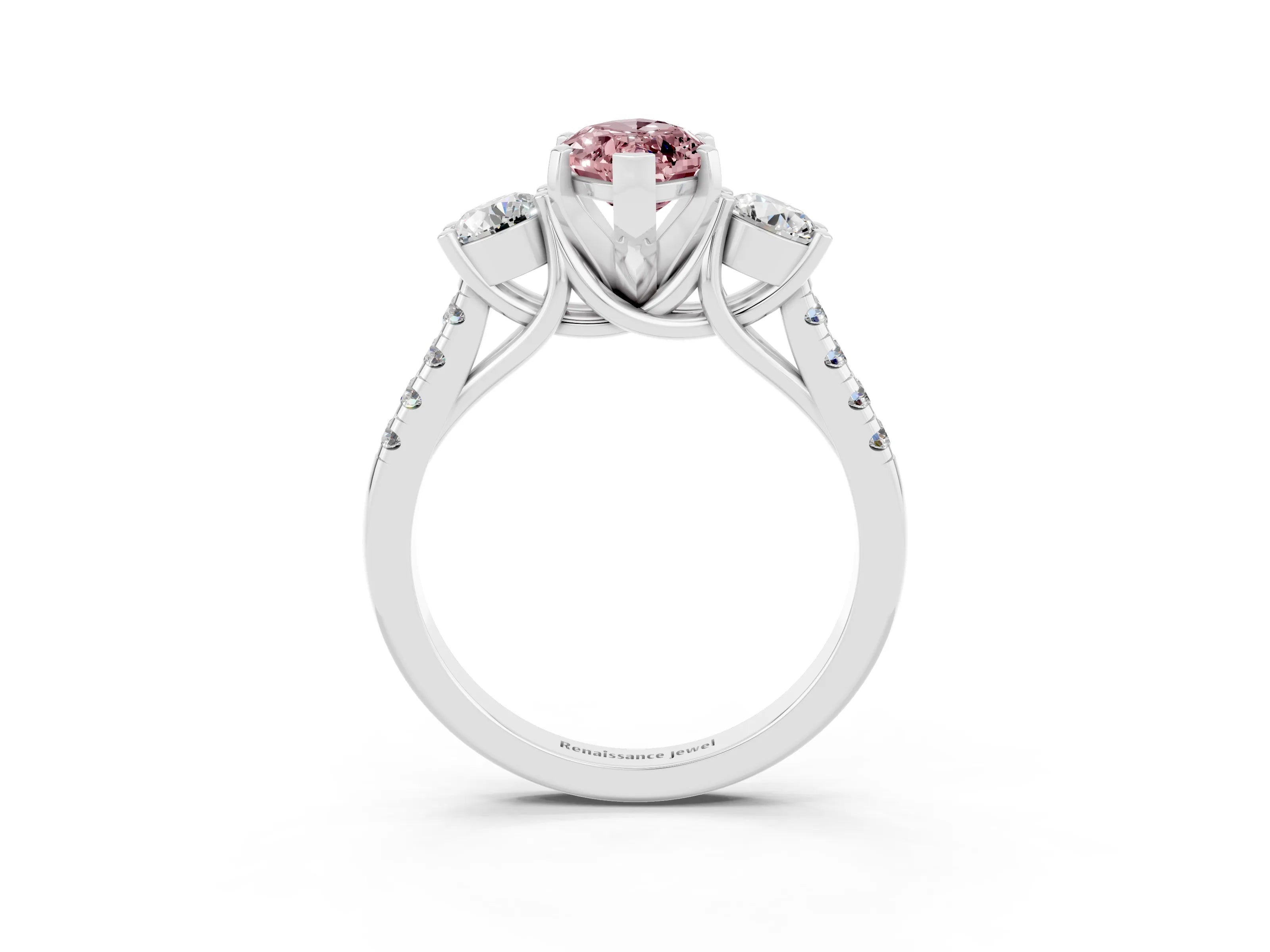 White gold Three-Stone Marquise Cut Morganite Pavé Band with Four-Prong Setting_3