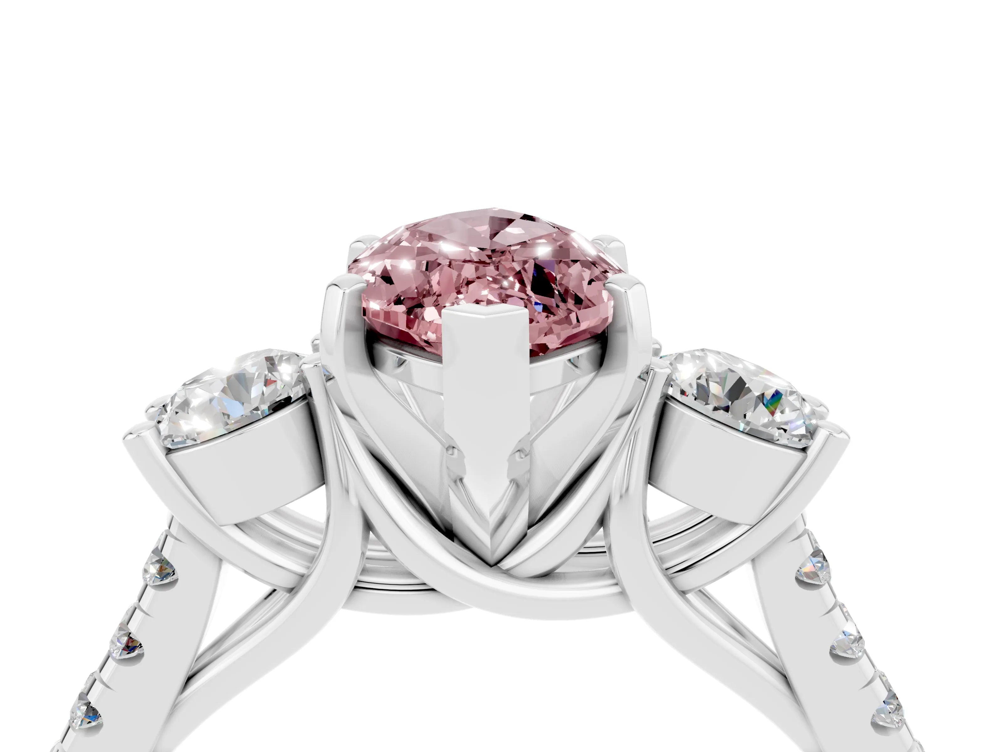 White gold Three-Stone Marquise Cut Morganite Pavé Band with Four-Prong Setting_4