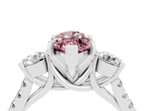 White gold Three-Stone Marquise Cut Morganite Pavé Band with Four-Prong Setting_4
