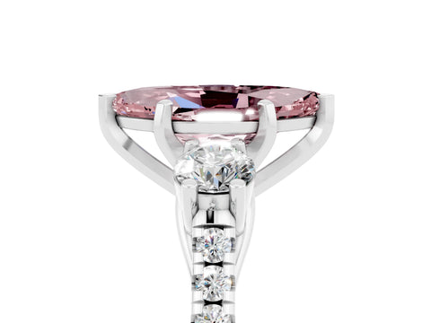 White gold Three-Stone Marquise Cut Morganite Pavé Band with Four-Prong Setting_5