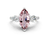 White gold Three-Stone Marquise Cut Morganite Pavé Band with Four-Prong Setting