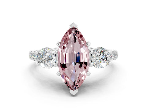 White gold Three-Stone Marquise Cut Morganite Pavé Band with Four-Prong Setting