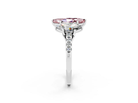 White gold Three-Stone Marquise Cut Morganite Ring with Pavé Band and Prong Setting_14
