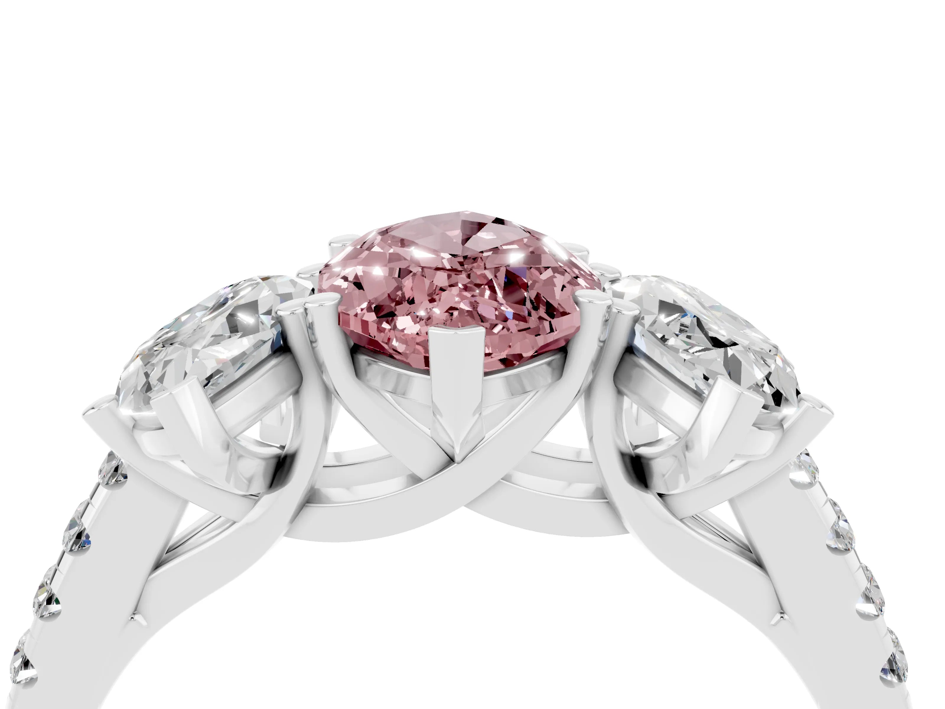 White gold Three-Stone Marquise Cut Morganite Ring with Pavé Band and Prong Setting_16