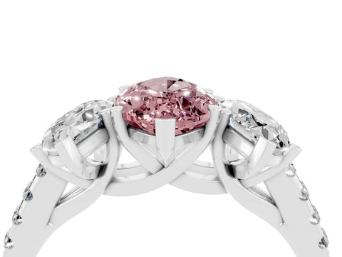 White gold Three-Stone Marquise Cut Morganite Ring with Pavé Band and Prong Setting_16