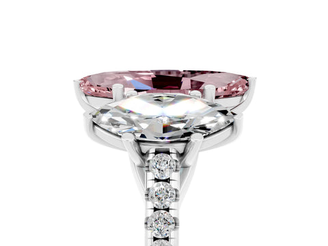 White gold Three-Stone Marquise Cut Morganite Ring with Pavé Band and Prong Setting_17