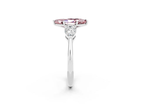 White gold Three-Stone Marquise Cut Morganite Ring with Pear Side Stones and Four-Prong Setting_2