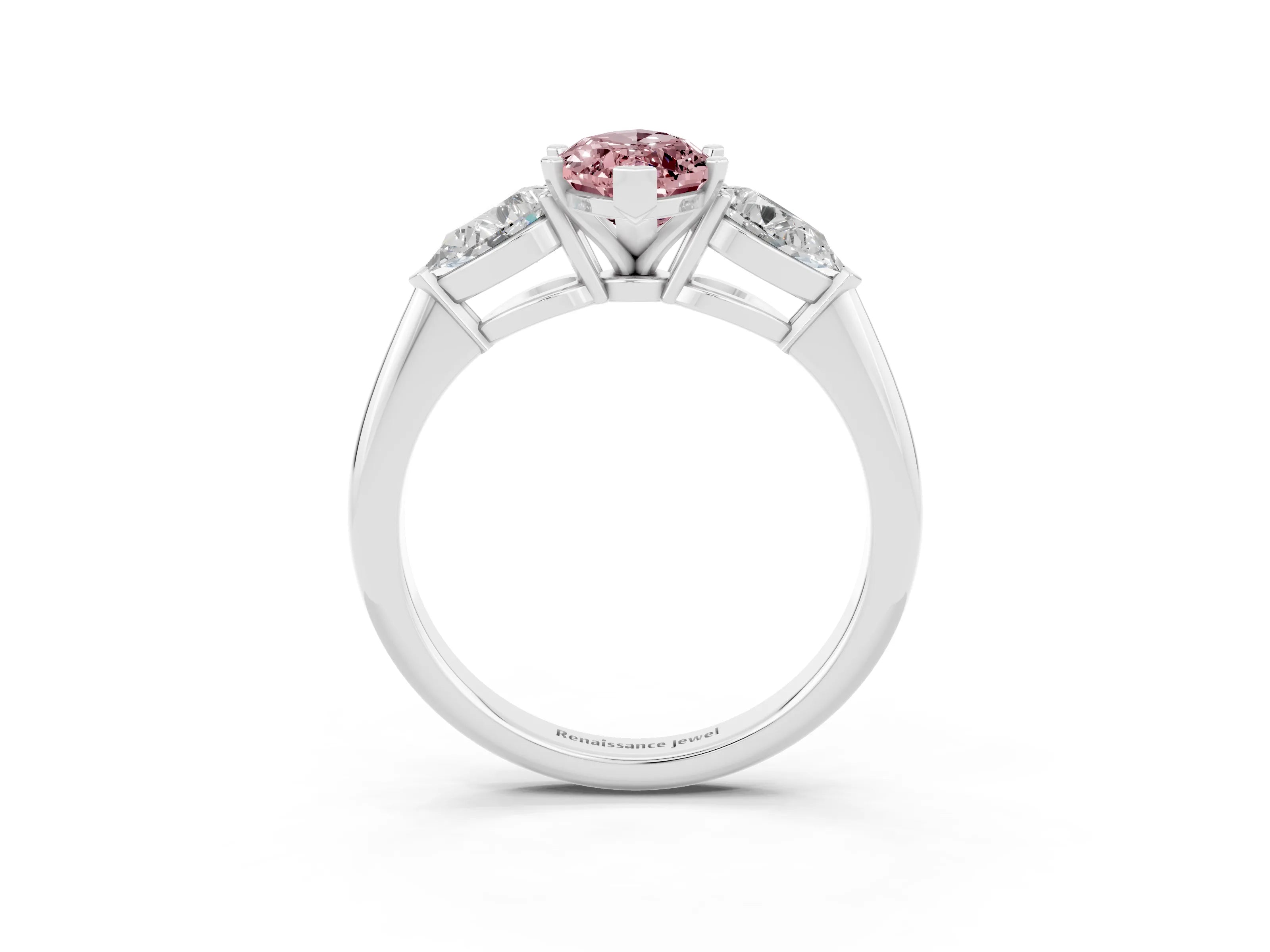 White gold Three-Stone Marquise Cut Morganite Ring with Pear Side Stones and Four-Prong Setting_3