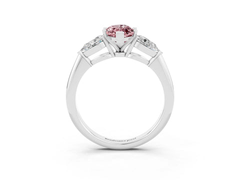 White gold Three-Stone Marquise Cut Morganite Ring with Pear Side Stones and Four-Prong Setting_3