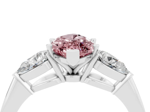 White gold Three-Stone Marquise Cut Morganite Ring with Pear Side Stones and Four-Prong Setting_4