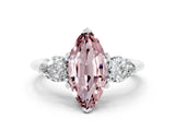 White gold Three-Stone Marquise Cut Morganite Ring with Pear Side Stones and Four-Prong Setting