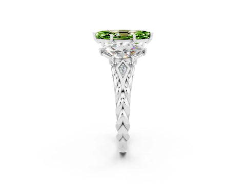 White gold Three-Stone Marquise Cut Peridot Braided Band Ring with Four-Prong Setting_14