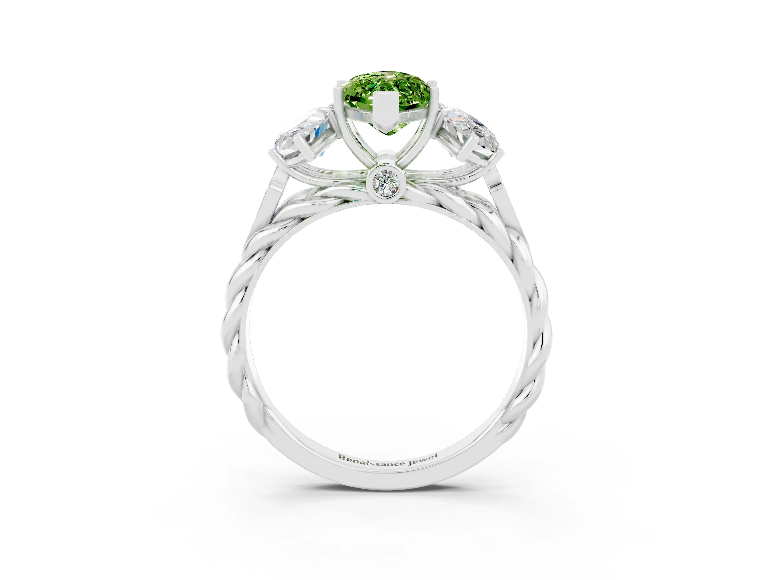 White gold Three-Stone Marquise Cut Peridot Braided Band Ring with Four-Prong Setting_15