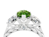 White gold Three-Stone Marquise Cut Peridot Braided Band Ring with Four-Prong Setting_16