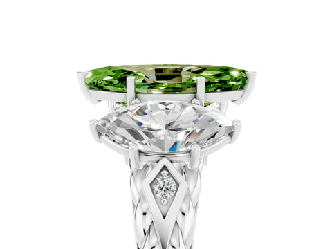 White gold Three-Stone Marquise Cut Peridot Braided Band Ring with Four-Prong Setting_17