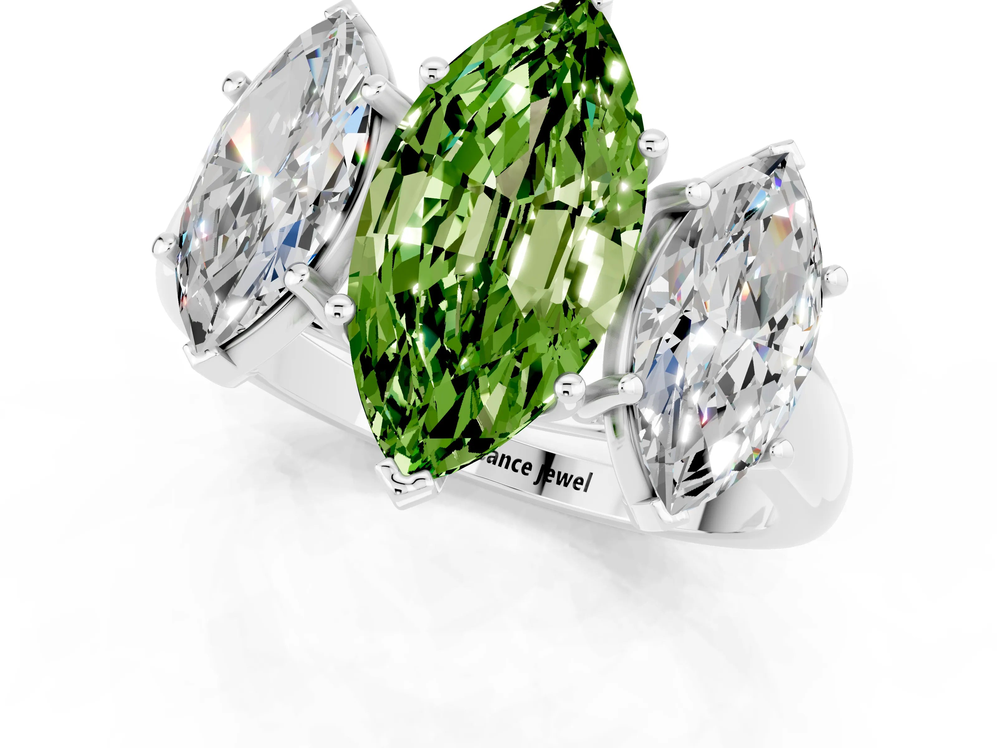 White gold Three-Stone Marquise Cut Peridot Engagement Ring with Prong Setting_1