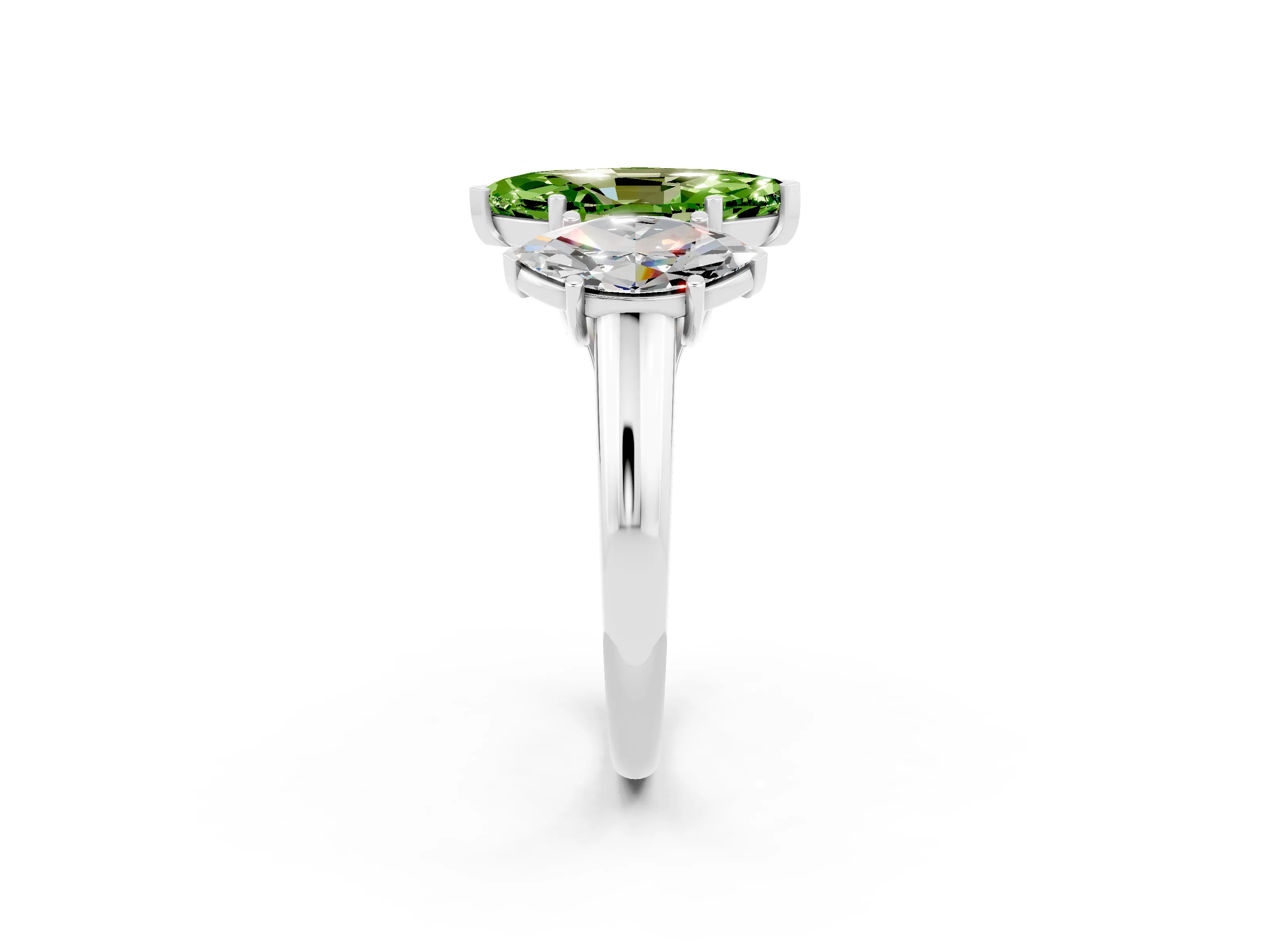 White gold Three-Stone Marquise Cut Peridot Engagement Ring with Prong Setting_2