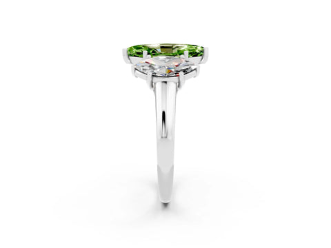 White gold Three-Stone Marquise Cut Peridot Engagement Ring with Prong Setting_2