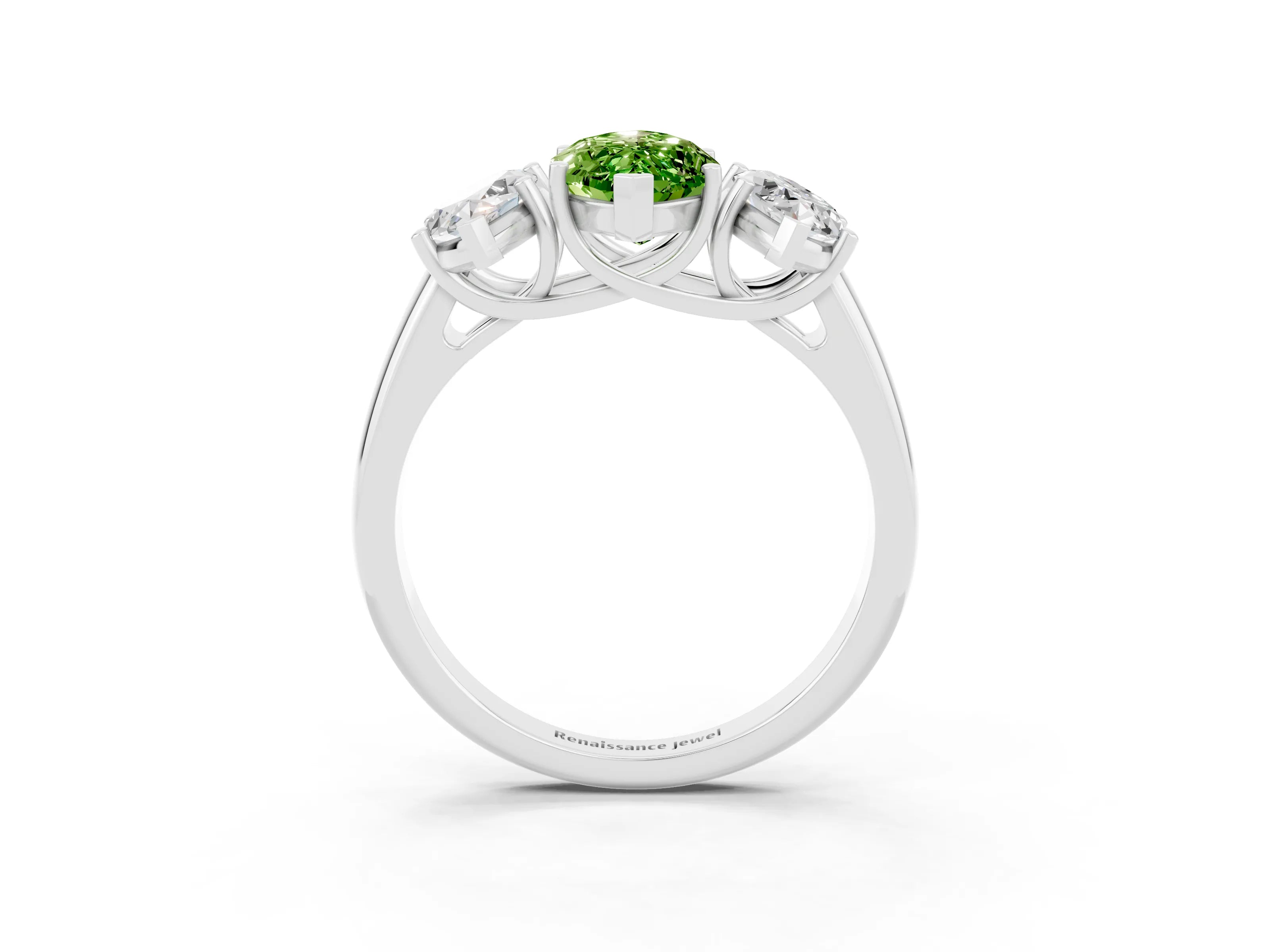 White gold Three-Stone Marquise Cut Peridot Engagement Ring with Prong Setting_3