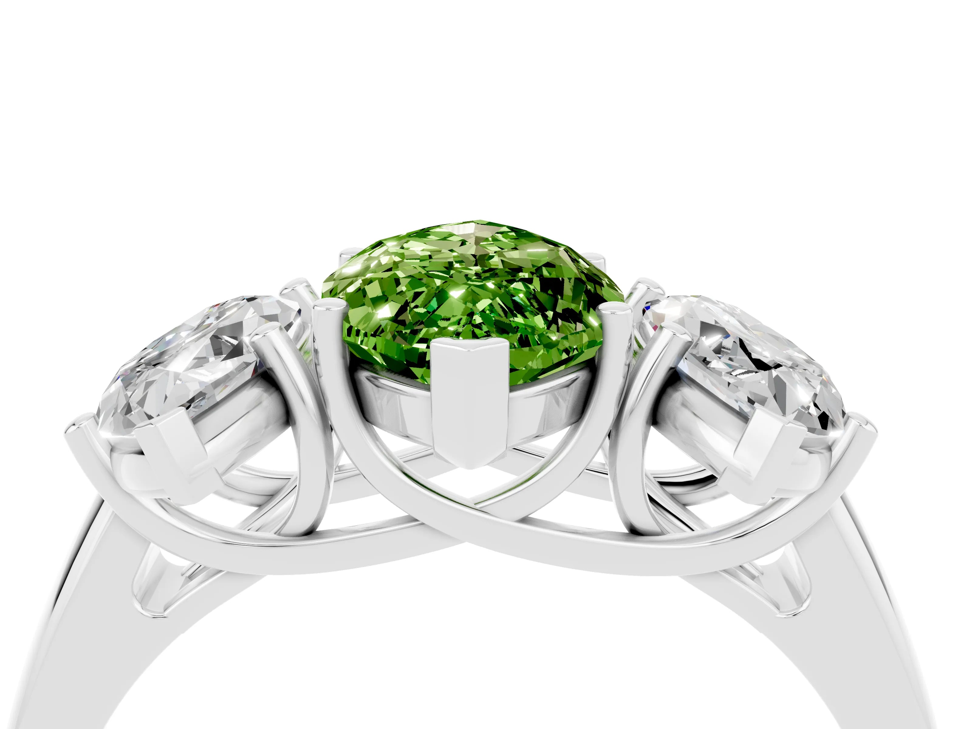 White gold Three-Stone Marquise Cut Peridot Engagement Ring with Prong Setting_4