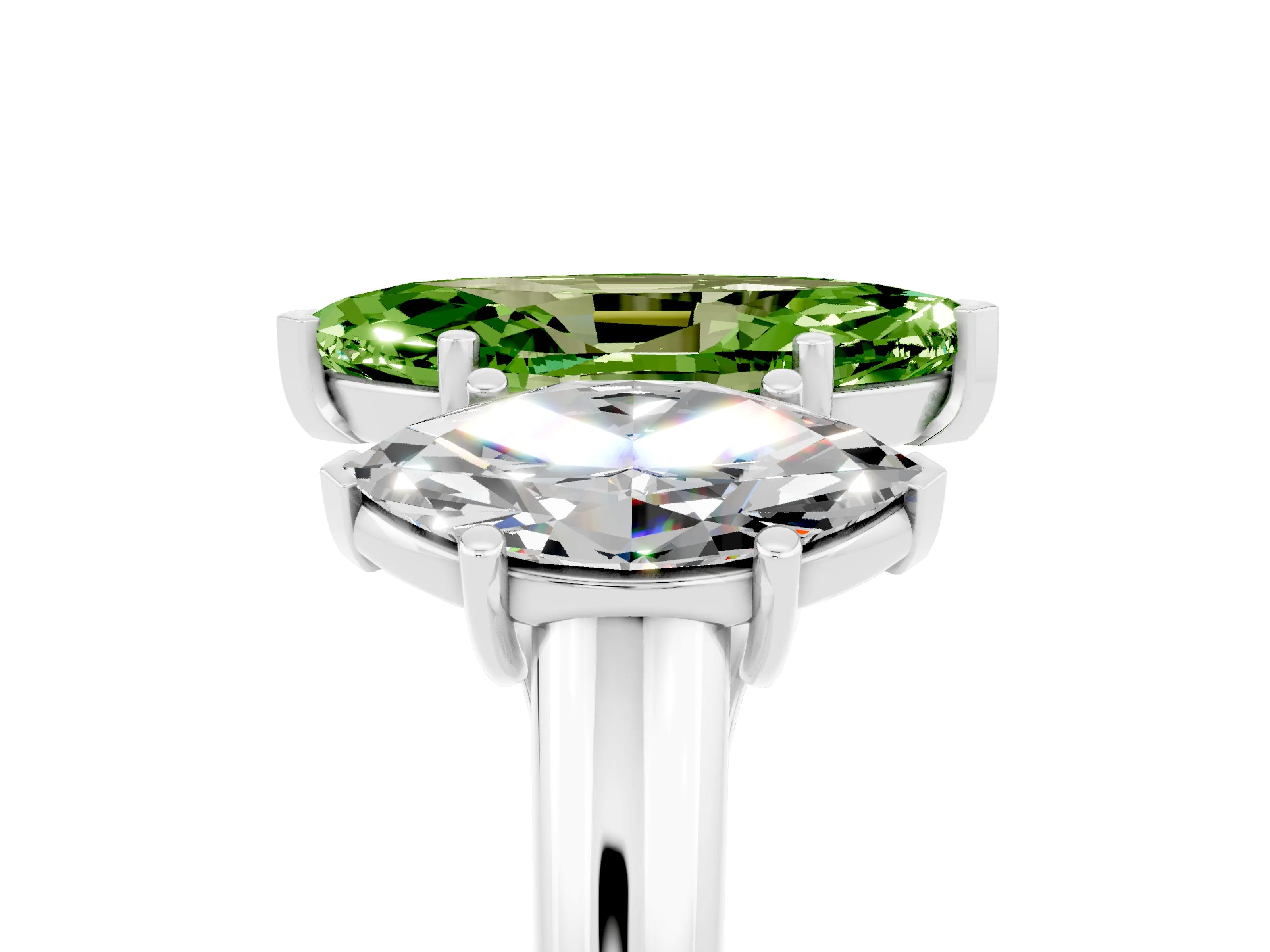 White gold Three-Stone Marquise Cut Peridot Engagement Ring with Prong Setting_5