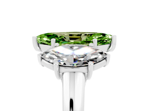 White gold Three-Stone Marquise Cut Peridot Engagement Ring with Prong Setting_5