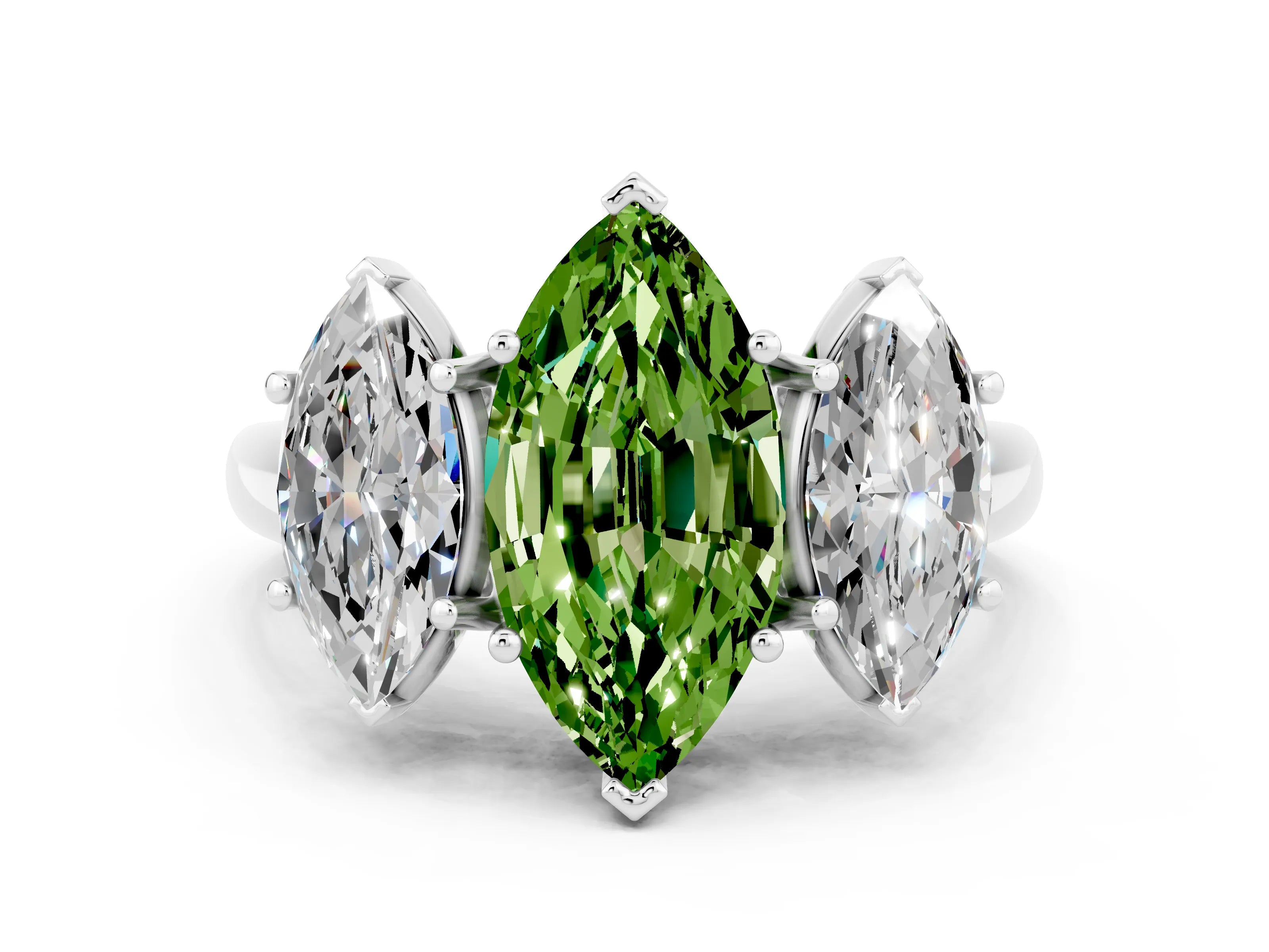 White gold Three-Stone Marquise Cut Peridot Engagement Ring with Prong Setting