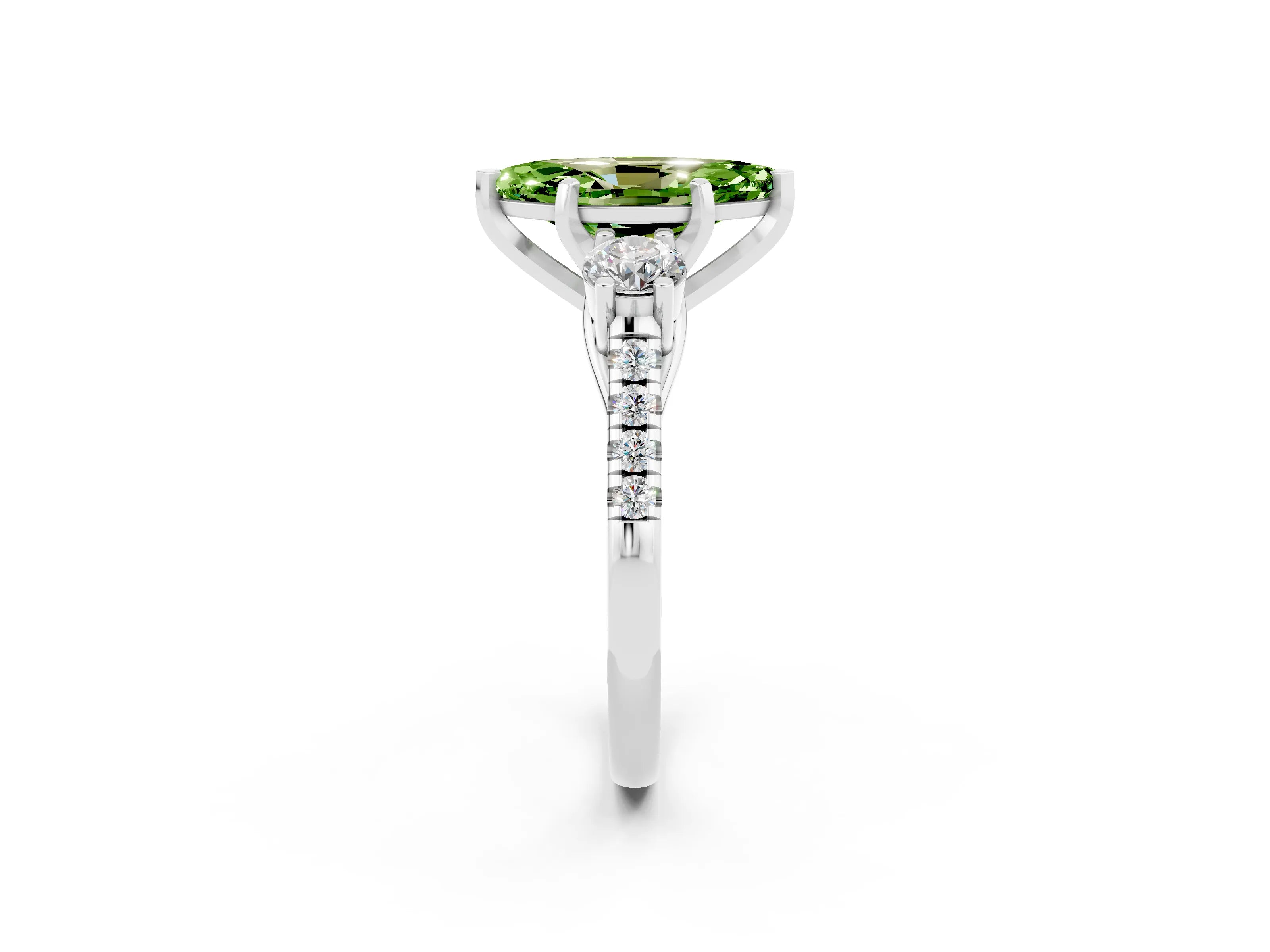 White gold Three-Stone Marquise Cut Peridot Pavé Band with Four-Prong Setting_2