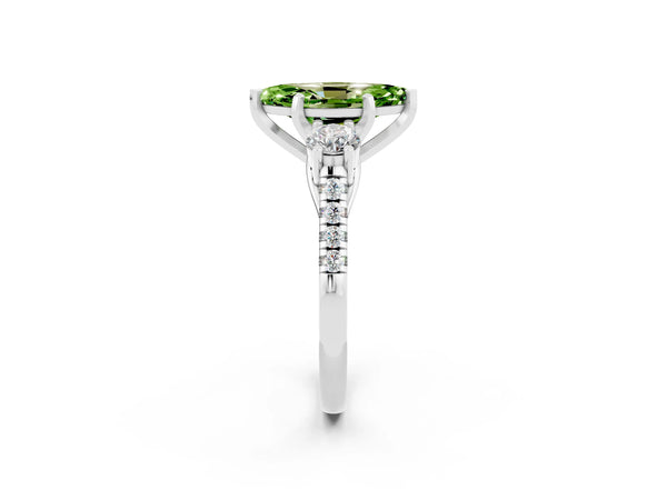 Silver Three-Stone Marquise Cut Peridot Pavé Band with Four-Prong Setting