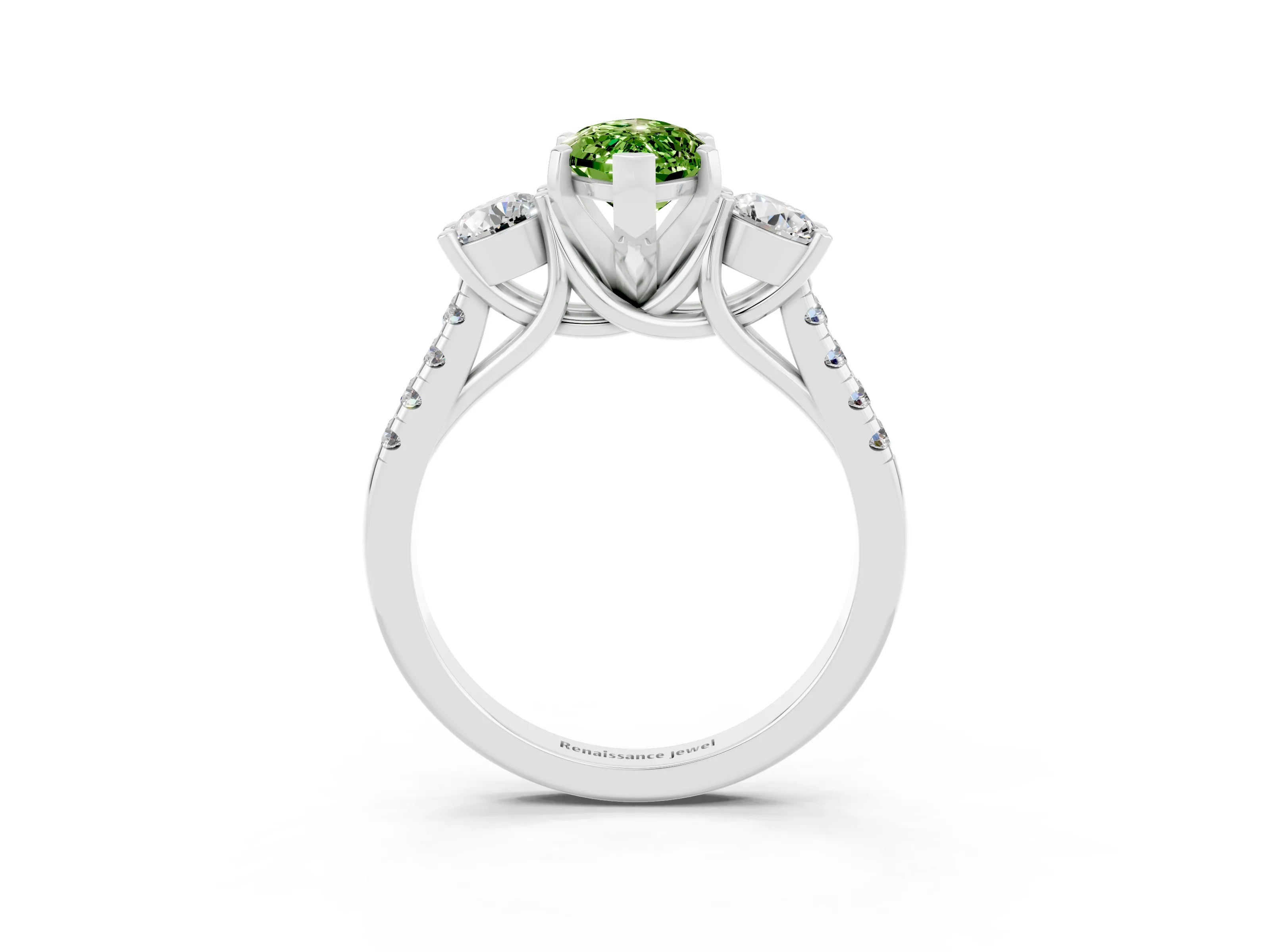 White gold Three-Stone Marquise Cut Peridot Pavé Band with Four-Prong Setting_3