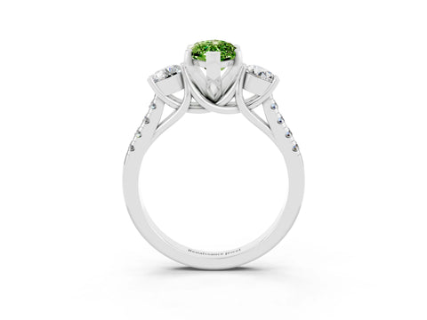 White gold Three-Stone Marquise Cut Peridot Pavé Band with Four-Prong Setting_3