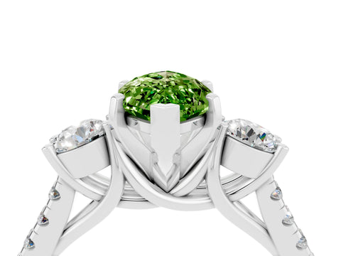 White gold Three-Stone Marquise Cut Peridot Pavé Band with Four-Prong Setting_4