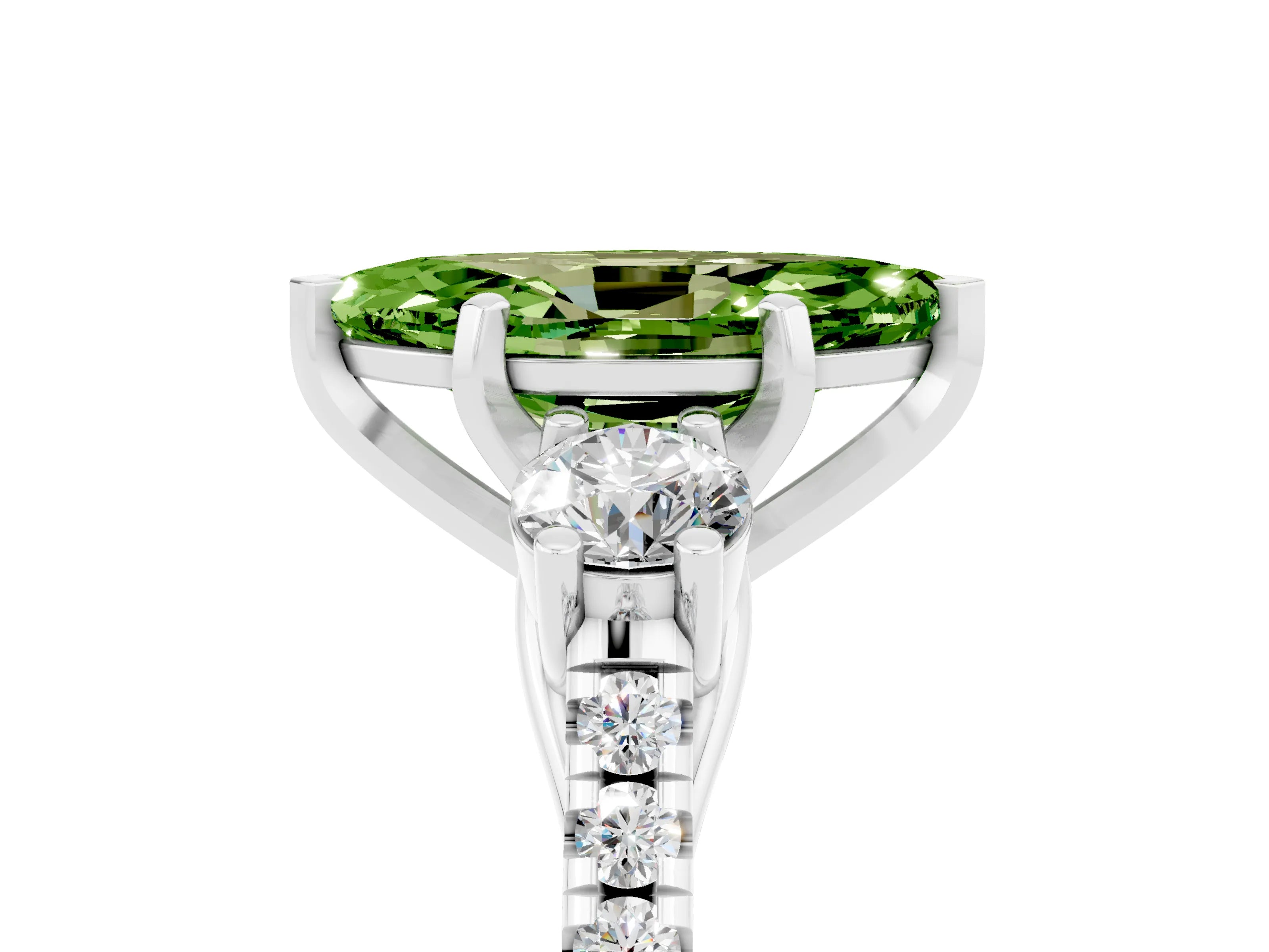 White gold Three-Stone Marquise Cut Peridot Pavé Band with Four-Prong Setting_5
