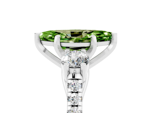 White gold Three-Stone Marquise Cut Peridot Pavé Band with Four-Prong Setting_5