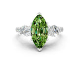 White gold Three-Stone Marquise Cut Peridot Pavé Band with Four-Prong Setting