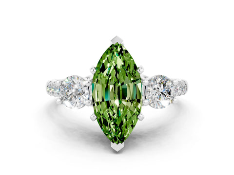 White gold Three-Stone Marquise Cut Peridot Pavé Band with Four-Prong Setting