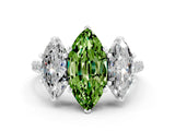 White gold Three-Stone Marquise Cut Peridot Ring with Pavé Band and Prong Setting_12