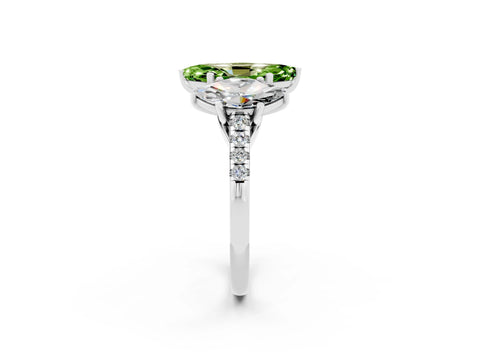 White gold Three-Stone Marquise Cut Peridot Ring with Pavé Band and Prong Setting_14